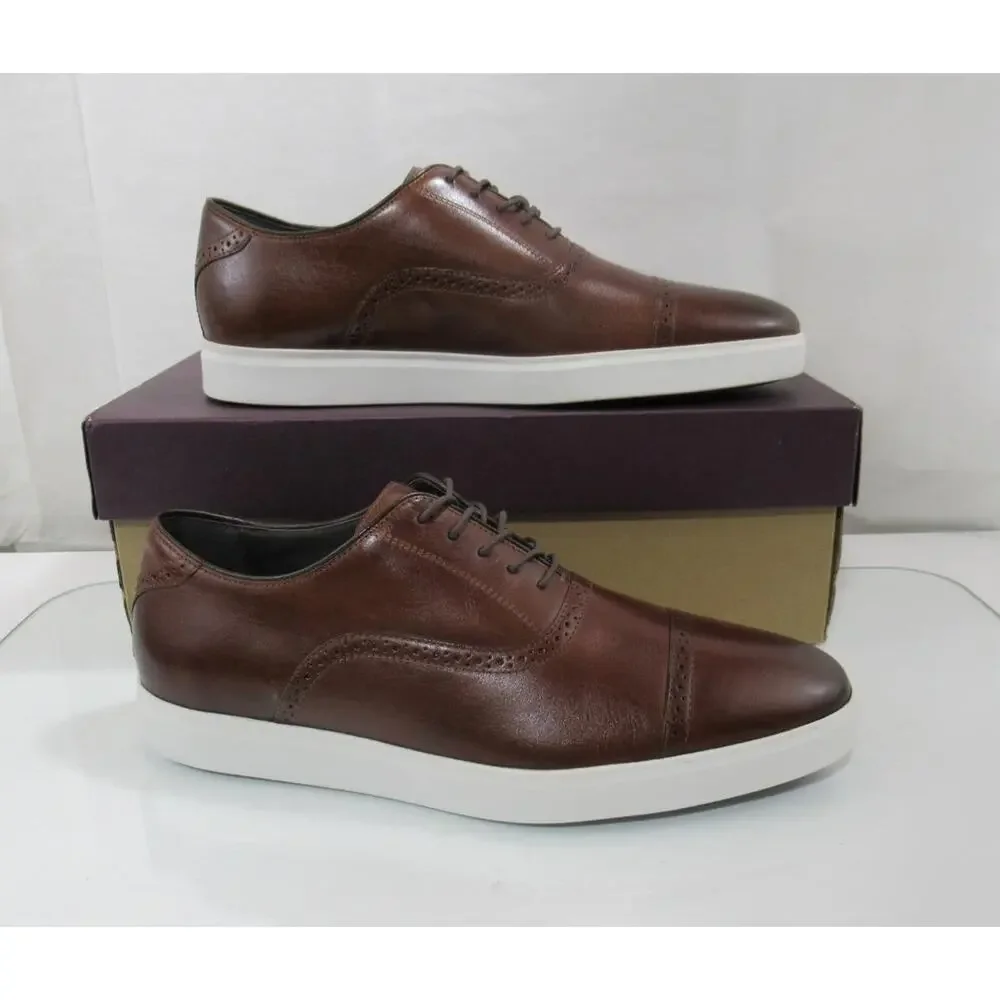 Men's Johnston and Murphy Brody Size 10 M Cap Toe Lace Up Oxford Sneakers Brown
